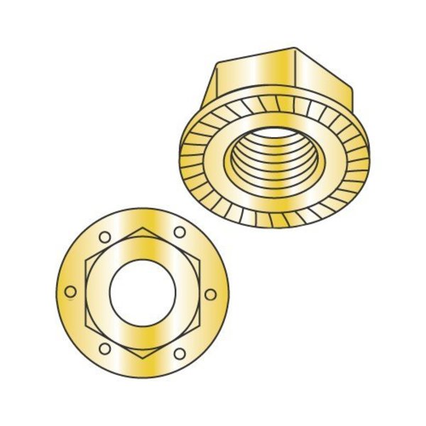 Newport Fasteners Serrated Lock Nut, 3/4"-10, Steel, Grade 8, Yellow Zinc, 0.46 in Ht, 100 PK 754857